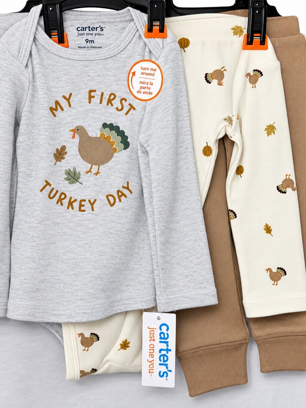 Carter's Gray, Cream & Brown Baby 3-Piece Turkey Set